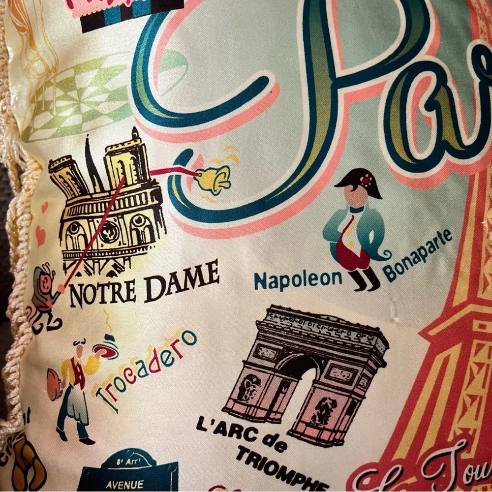 Eiffel Tower Catstudio Fringed Silk Throw Pillow